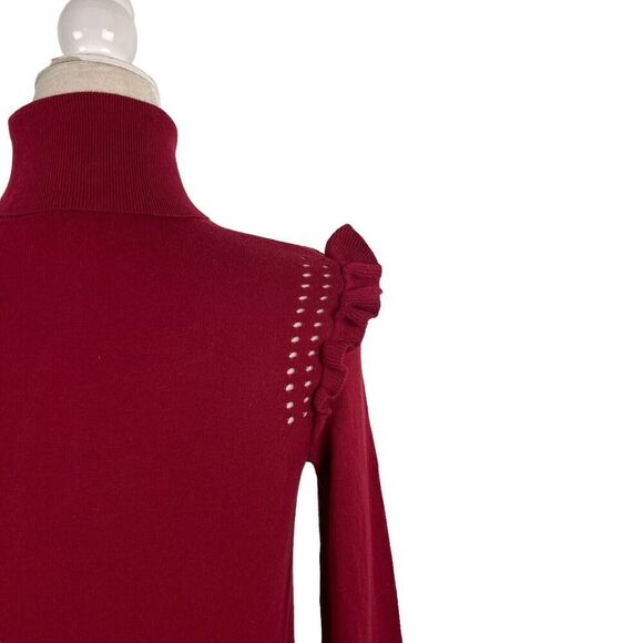 KATE SPADE New York Burgundy Ruffle Trim Cotton Cashmere Turtleneck Sweater XS - Picture 10 of 14